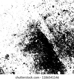 Distressed black overlay texture. Grunge dark messy background. Dirty empty cover template. Ink brushed renovate wall backdrop. Insane aging design element. EPS10 vector.
