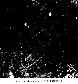 Distressed black overlay texture. Grunge dark messy background. Dirty empty cover template. Ink brushed renovate wall backdrop. Insane aging design element. EPS10 vector.