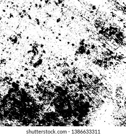 Distressed black overlay texture. Grunge dark messy background. Dirty empty cover template. Ink brushed renovate wall backdrop. Insane aging design element. EPS10 vector.