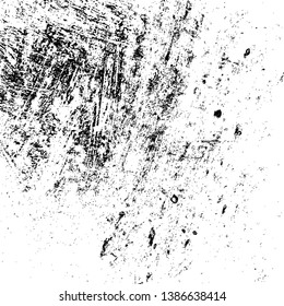 Distressed black overlay texture. Grunge dark messy background. Dirty empty cover template. Ink brushed renovate wall backdrop. Insane aging design element. EPS10 vector.