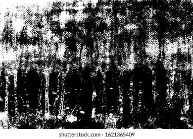 Distressed black overlay texture. Grunge dark messy background. Dirty empty cover template. Ink brushed renovate wall backdrop. Insane aging design element. EPS10 vector.