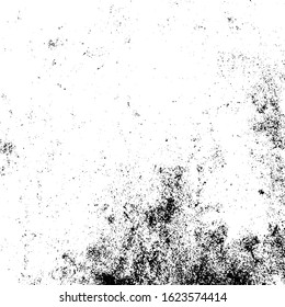Distressed black overlay texture. Grunge dark messy background. Dirty empty cover template. Ink brushed renovate wall backdrop. Insane aging design element. EPS10 vector.