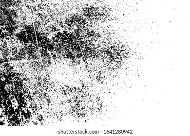 Distressed black overlay texture. Grunge dark messy background. Dirty empty cover template. Ink brushed renovate wall backdrop. Insane aging design element. EPS10 vector.
