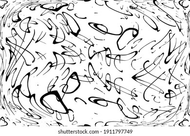 Distressed black overlay texture. Grunge dark messy background. Dirty empty cover template. Ink brushed renovate wall backdrop. Insane aging design element. EPS10 vector.