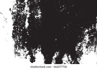 Distressed black overlay texture. Grunge dark messy background. Dirty empty cover template. Ink brushed renovate wall backdrop. Insane aging design element. EPS10 vector.