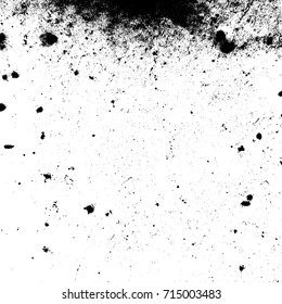 Distressed black overlay texture. Grunge dark messy background. Dirty empty cover template. Ink brushed renovate wall backdrop. Insane aging design element. EPS10 vector.