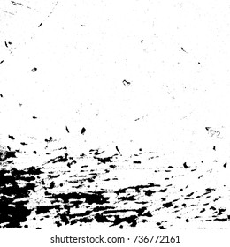 Distressed black overlay texture. Grunge dark messy background. Dirty empty cover template. Ink brushed renovate wall backdrop. Insane aging design element. EPS10 vector.