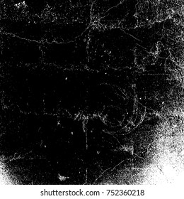 Distressed black overlay texture. Grunge dark messy background. Dirty empty cover template. Ink brushed renovate wall backdrop. Insane aging design element. EPS10 vector.