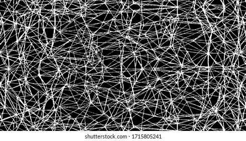 Textura superpuesta negra angustiada. Vector de textura de líneas delgadas mezcladas. Borde fondo. Efecto abstracto oscuro usado en textura. Ilustración vectorial. Negro aislado en blanco. EPS10.