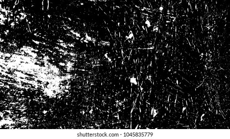 Distressed black overlay wide screen format texture. Grunge dark messy background. Dirty empty cover template. Ink brushed renovate wall backdrop. Insane aging design element. EPS10 vector.