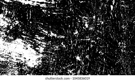Distressed black overlay wide screen format texture. Grunge dark messy background. Dirty empty cover template. Ink brushed renovate wall backdrop. Insane aging design element. EPS10 vector.