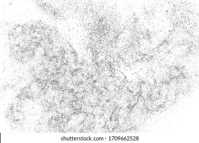 Textura negra angustiada. Textura granulada oscura sobre fondo blanco. Sobrecarga de polvo texturado. Partículas de ruido de grano. Efecto blanco desechado. Elementos de diseño gruesos. Ilustración del vector, EPS 10.