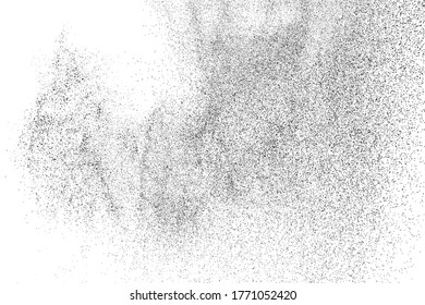 Distressed black texture. Dark grainy texture on white background. Dust overlay textured. Grain noise particles. Rusted white effect. Grunge design elements. Vector illustration, EPS 10.