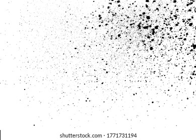 Distressed black texture. Dark grainy texture on white background. Dust overlay textured. Grain noise particles. Rusted white effect. Grunge design elements. Vector illustration, EPS 10.