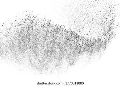 Textura negra angustiada. Textura granulada oscura sobre fondo blanco. El polvo sobrante texturado. Partículas de ruido de grano. Efecto blanco roto. Elementos de diseño gruesos. Ilustración del vector, EPS 10.
