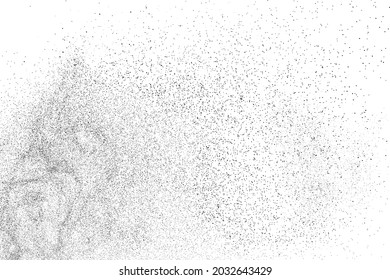 Textura negra angustiada. Textura granulada oscura sobre fondo blanco. El polvo sobrante texturado. Partículas de ruido de grano. Efecto blanco roto. Elementos de diseño gruesos. Ilustración del vector, EPS 10.