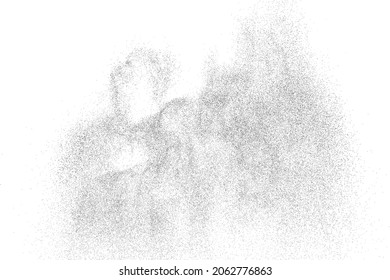 Textura negra angustiada. Textura granulada oscura sobre fondo blanco. El polvo sobrante texturado. Partículas de ruido de grano. Efecto blanco roto. Elementos de diseño gruesos. Ilustración del vector, EPS 10.