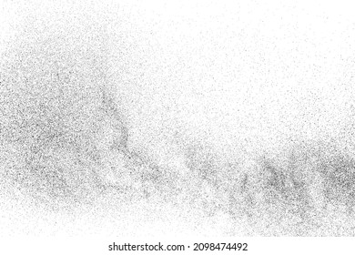 Distressed black texture. Dark grainy texture on white background. Dust overlay textured. Grain noise particles. Rusted white effect. Grunge design elements. Vector illustration, EPS 10.