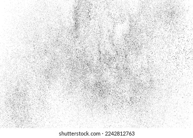 Textura negra angustiada. Textura granulada oscura sobre fondo blanco. El polvo sobrante texturado. Partículas de ruido de grano. Efecto blanco roto. Elementos de diseño gruesos. Ilustración del vector, EPS 10.