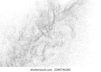 Textura negra angustiada. Textura granulada oscura sobre fondo blanco. El polvo sobrante texturado. Partículas de ruido de grano. Efecto blanco roto. Elementos de diseño gruesos. Ilustración del vector, EPS 10.