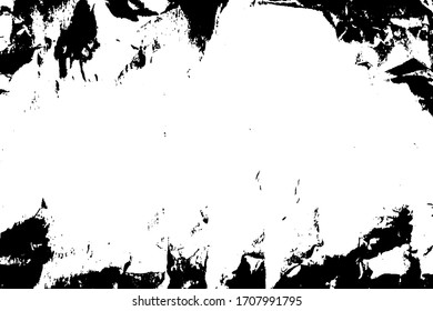 Distressed black texture. Frame for design. Dark grainy texture on white background. Dust overlay textured. Grain noise particles. Rusted white effect. Grunge elements. Vector illustration, EPS 10.