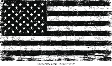 Distressed Black And White American Flag Vintage Patriotic USA Vector Illustration