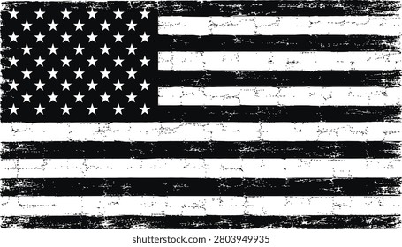 Distressed Black And White American Flag Vintage Patriotic USA Vector