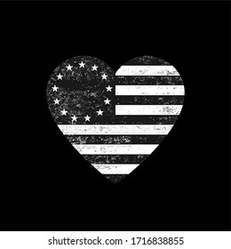 Distressed Black and White Betsy Ross Flag Heart
