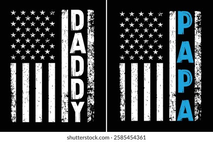 Distressed Black And White “DADDY” Flag. Distressed Black And White Flag with Blue “PAPA” Text