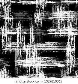 Distressed Black and White Seamless Background. Hand Drawn Textile Texture. Rough Scratched Cloth Pattern. Grunge Smear Swatch Texture.