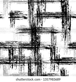 Distressed Black and White Seamless Background. Dry Brush Overlay Texture. Checkered Old Metal Background. Grunge Smear Swatch Texture.
