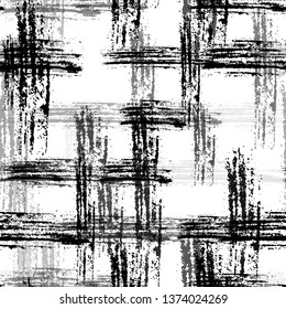 Distressed Black and White Seamless Background. Hand Drawn Textile Texture. Rough Scratched Cloth Pattern. Grunge Smear Swatch Texture.