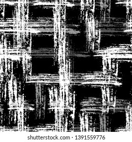 Distressed Black and White Seamless Background. Dry Brush Overlay Texture. Rough Scratched Cloth Pattern. Grunge Smear Swatch Texture.
