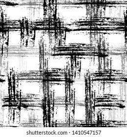 Distressed Black and White Seamless Background. Hand Drawn Textile Texture. Checkered Old Metal Background. Fashion Textile Print Design.
