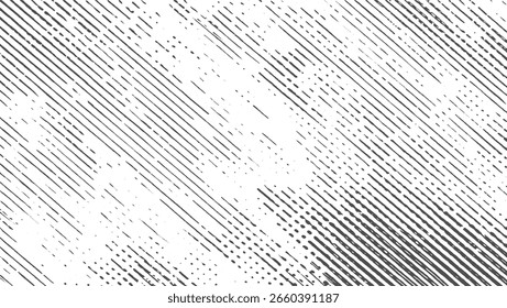 A distressed black and white textured background with diagonal lines and dots.