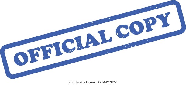Sello rectangular de COPIA OFICIAL azul afligido en ángulo. Presenta esquinas redondeadas y una textura desgastada sobre un fondo blanco. Documento legal, validación.