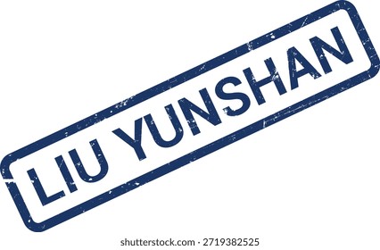 Sello de goma azul afligido que muestra el nombre de Liu Yunshan en blanco