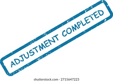 Impressão de carimbo azul angustiado mostrando o texto de "AJUSTE CONCLUÍDO", significando uma modificação bem-sucedida ou finalização do processo em branco.