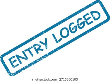 Impressão de carimbo azul angustiado exibindo "Entry Logged" em uma superfície branca, indicando uma ação ou evento registrado.
