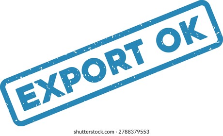 A distressed blue rubber stamp impression features the words 