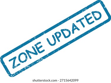 Distressed blue rubber stamp mark featuring the text "ZONE UPDATED" inside a rectangular frame on a clean white background.