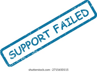 Um carimbo azul angustiado com o texto "APOIO FALHOU", colocado na diagonal sobre uma superfície branca, transmitindo uma sensação de desapontamento.