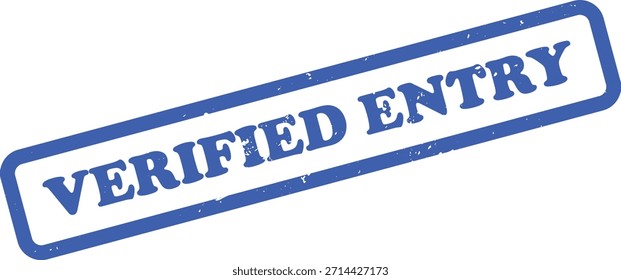 Sello de entrada verificado azul afligido con superficie texturizada sobre un fondo blanco que ofrece una estética retro, de confirmación y de Aprobación.