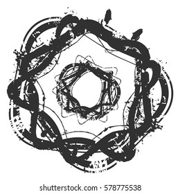 Distressed Bold postal Stamp Decorative stain background. Urban overlay grunge blot circular blur texture. Aged edge messy button icon, logo lable, badge cover. Used ink print backdrop. EPS10 vector.
