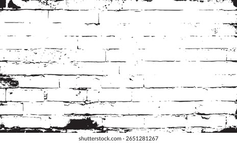 a distressed brick wall texture in black and white, showing an aged and weathered appearance of brickwork