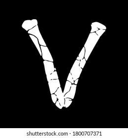 Distressed and broken grunge font.Cracked white uppercase letter on black background.
