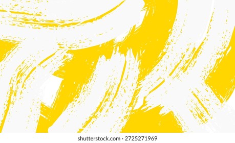 Fundo do traçado angustiado do pincel. Textura de spray granulada e linhas rabiscadas. Fundo grunge vintage. Amarelo