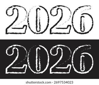 Vector numérico “2026” estilo pincel afligido – blanco y negro