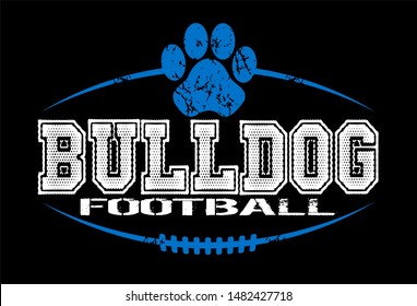 distressed bulldog football team design with paw print and laces for school, college or league