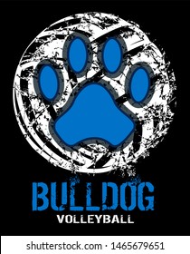 distressed bulldog volleyball team design with paw print for school, college or league